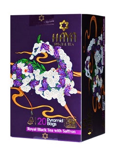 Haya's Closet Haya Royal Black Tea with Saffron 20 Pyramids Tea Bags- Individually wrapped  - Image 1