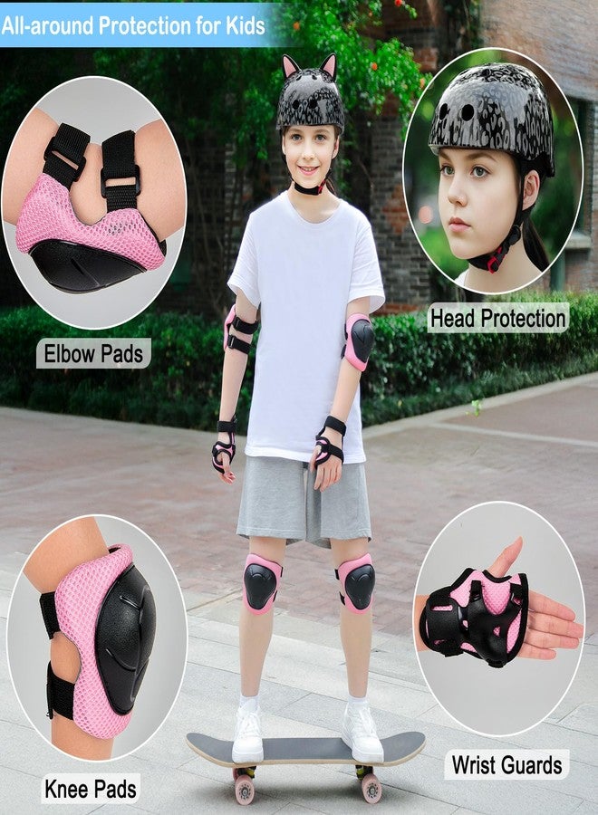 FIODAY Kids Helmet, Bike Helmets for Kids 8-14 with Knee Pads and Elbow Pads Wrist Guards, Adjustable Youth Girls Bike Helmet with DIY Cat Ears Skateboard Helmet for Scooter Skating Cycling - Image 3