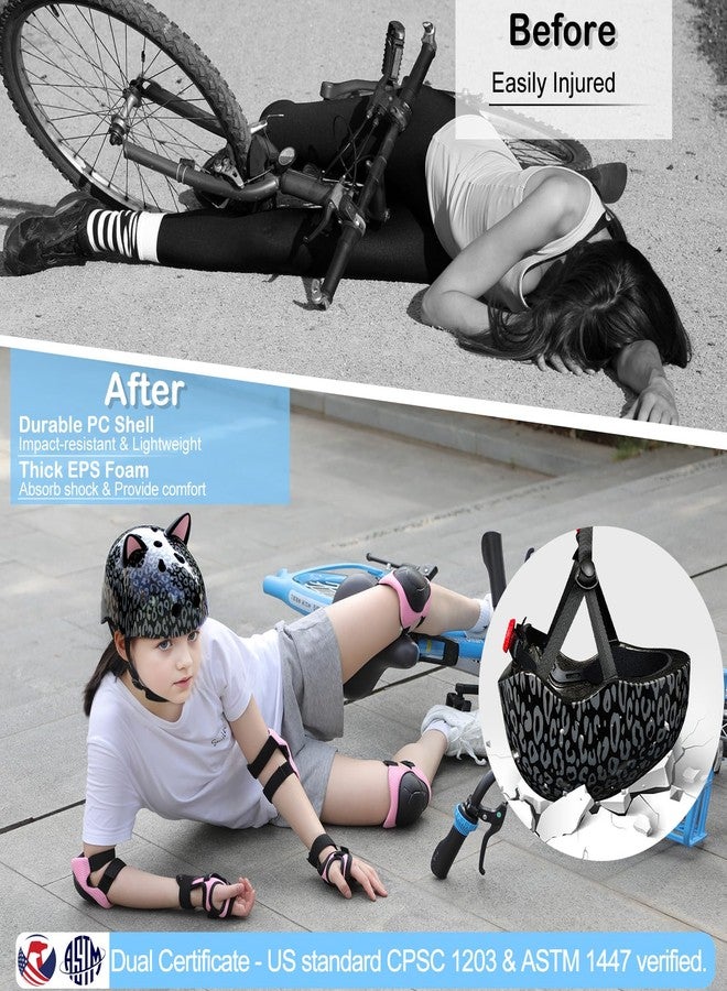 FIODAY Kids Helmet, Bike Helmets for Kids 8-14 with Knee Pads and Elbow Pads Wrist Guards, Adjustable Youth Girls Bike Helmet with DIY Cat Ears Skateboard Helmet for Scooter Skating Cycling - Image 2