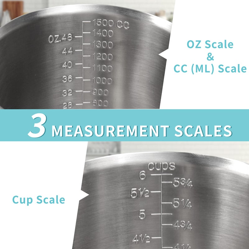 Newness Measuring Cup, [Upgraded, 3 Measurement Scales, Including Cup Scale, ML Scale, Ounce Scale], Newness Stainless Steel Measuring Cup with Marking with Handle, 48 Ounces (1.5 Liter, 6 Cup) - Image 2