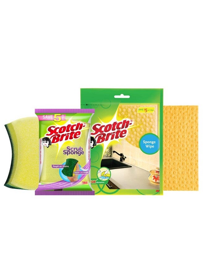 Scotch  Scrub Sponge Large (Pack Of 2) And Sponge Wipe Large (Pack Of 3) - Image 1