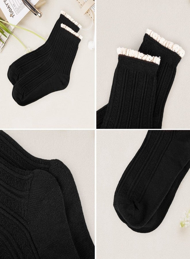 جويينج تو جوارب نسائية من جوينغ تو، مزينة بالدانتيل والكشكشة، ذات حافة مطوية، جوارب كاجوال للكاحل، جوارب نسائية عتيقة وجميلة، جوارب نسائية مزدوجة الإبرة - Image 3