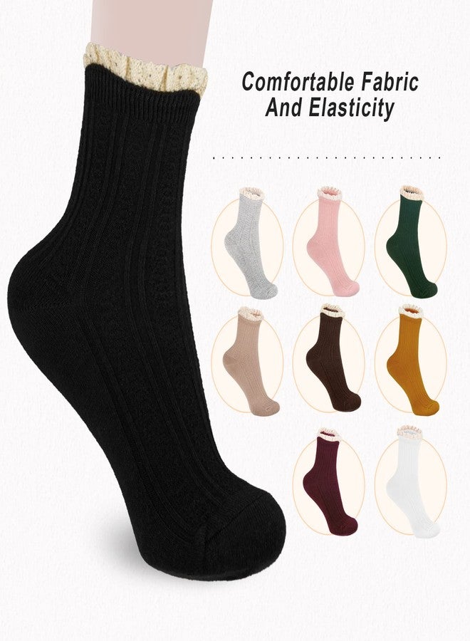 جويينج تو جوارب نسائية من جوينغ تو، مزينة بالدانتيل والكشكشة، ذات حافة مطوية، جوارب كاجوال للكاحل، جوارب نسائية عتيقة وجميلة، جوارب نسائية مزدوجة الإبرة - Image 4