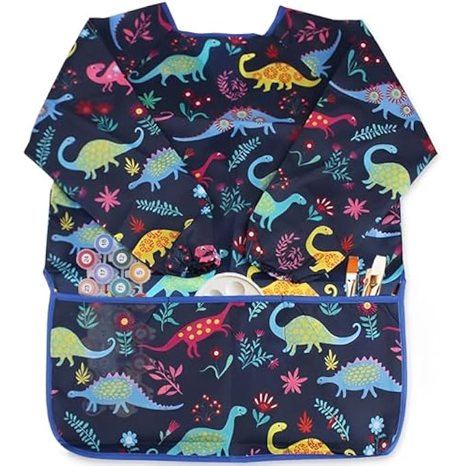 CHILDREN'S PAINTING APRON, DINOSAUR PAINTING APRON, CHILDREN'S WATERPROOF BIB WITH SLEEVES, NYLON, M, MULTICOLOURED, EINHEITSGRÖßE - Image 2