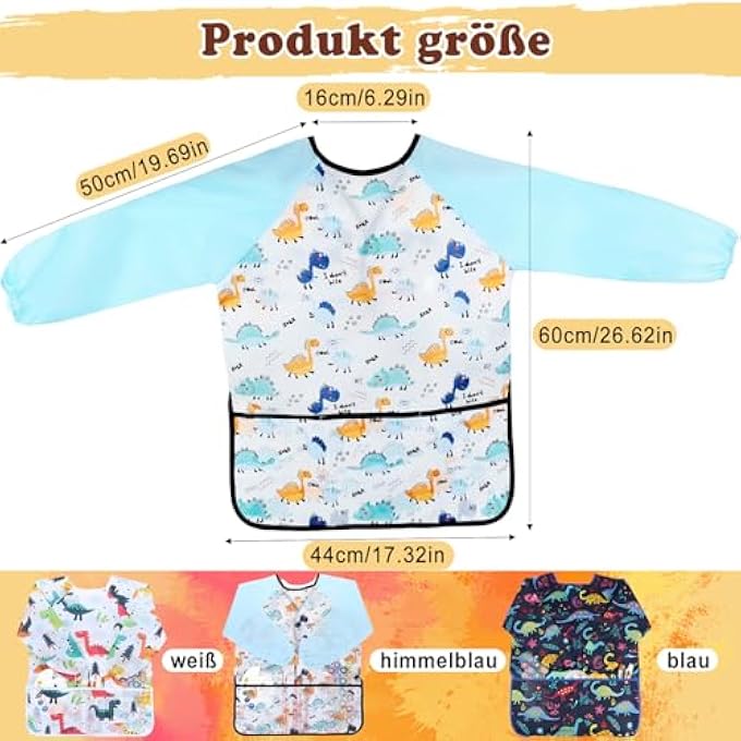 CHILDREN'S PAINTING APRON, DINOSAUR PAINTING APRON, CHILDREN'S WATERPROOF BIB WITH SLEEVES, NYLON, M, MULTICOLOURED, EINHEITSGRÖßE - Image 4