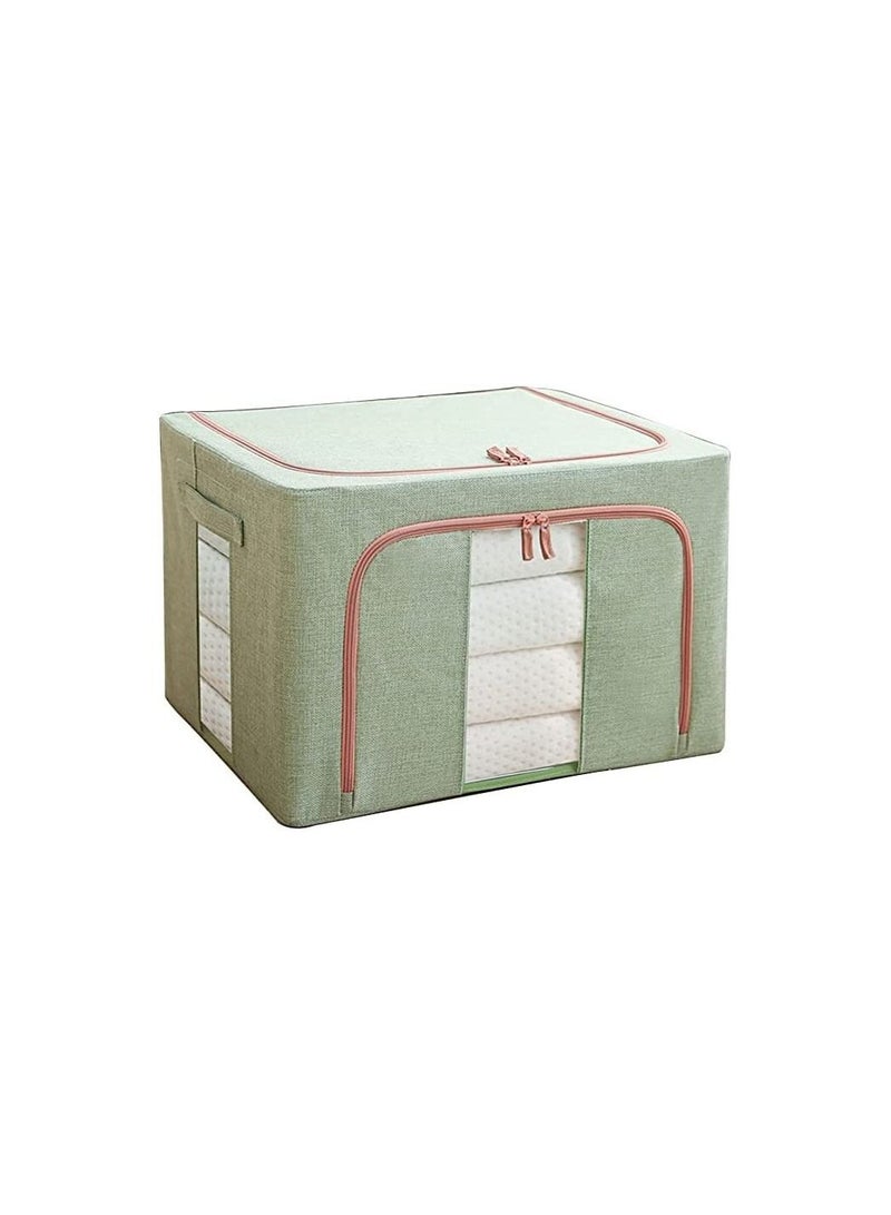 Spaceshoop Foldable Storage Box with Lids Clothes Storage Bag with Handles and Clear Window Linen Fabric Foldable Closet Organizer for Clothes Blankets Comforters  100L - Image 1