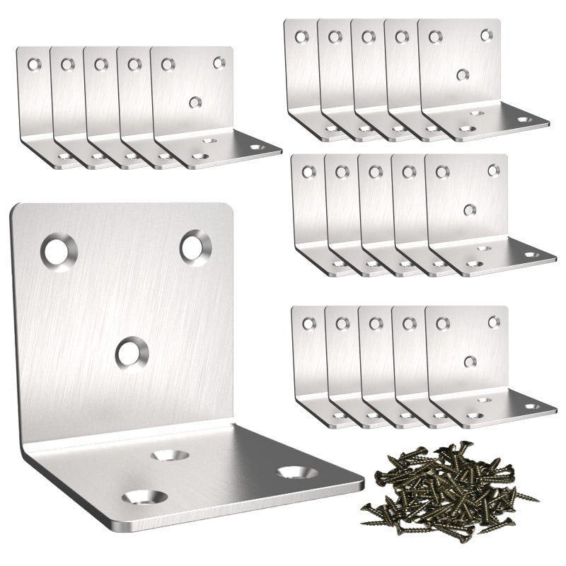 Aufuga Stainless Steel Corner Bracket,Joint Right Angle Bracket,L Shape Heavy Duty Metal Corner Brace Shelf Supporter for Wood Aufuga (20, 2x2x2) - Image 5