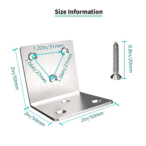 Aufuga Stainless Steel Corner Bracket,Joint Right Angle Bracket,L Shape Heavy Duty Metal Corner Brace Shelf Supporter for Wood Aufuga (20, 2x2x2) - Image 3
