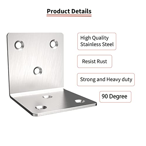 Aufuga Stainless Steel Corner Bracket,Joint Right Angle Bracket,L Shape Heavy Duty Metal Corner Brace Shelf Supporter for Wood Aufuga (20, 2x2x2) - Image 2