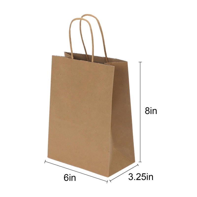 Joybe 100 Pack 5.95x3.25x8 Inch Small Brown Paper Bags with Handles Bulk, Kraft Paper Gift Bags for Birthday Party Favors Grocery Retail Shopping Business Goody Craft Sacks (Plain Natural, 100pcs) - Image 2