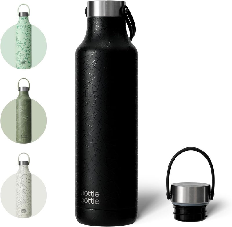 Bottle Bottle 600Ml Insulated Water Bottle With Handle Hiking Drink Flask (Black) - Image 1
