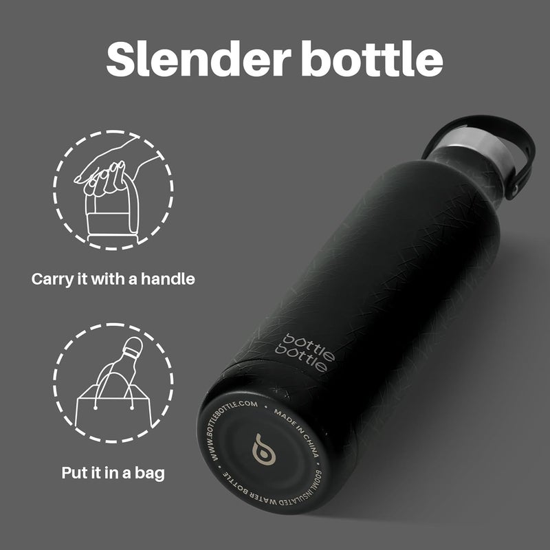 Bottle Bottle 600Ml Insulated Water Bottle With Handle Hiking Drink Flask (Black) - Image 5