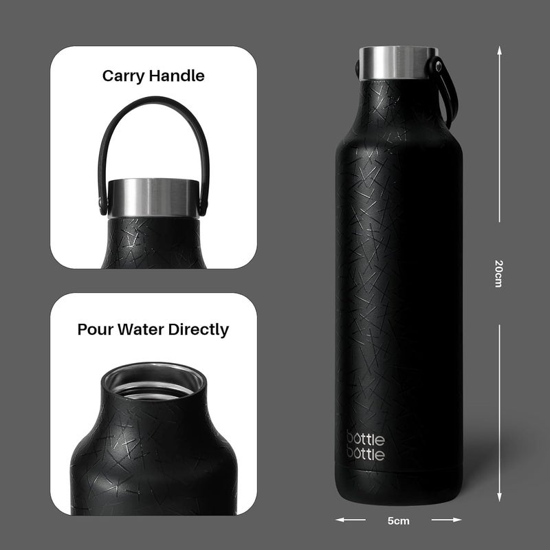 Bottle Bottle 600Ml Insulated Water Bottle With Handle Hiking Drink Flask (Black) - Image 4
