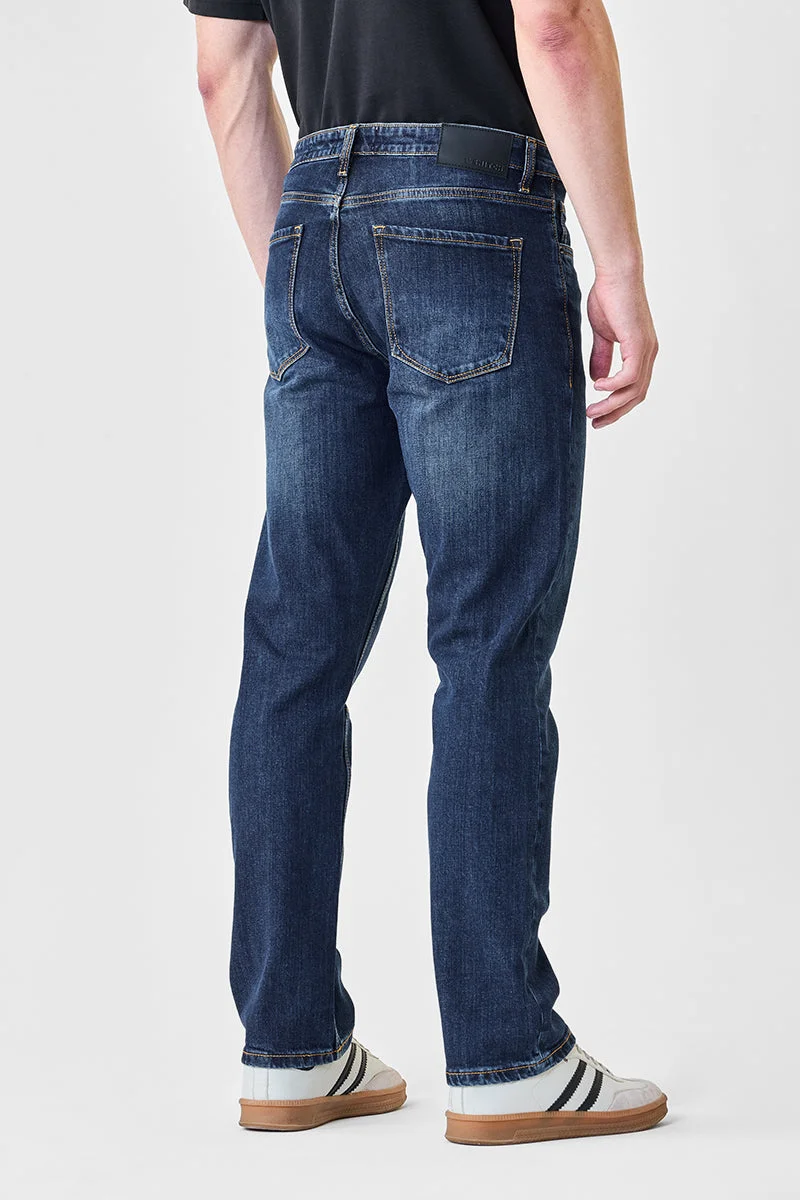SNITCH Blue Knee Dart Straight Fit Stretch Jeans for Men | Best Price UAE
