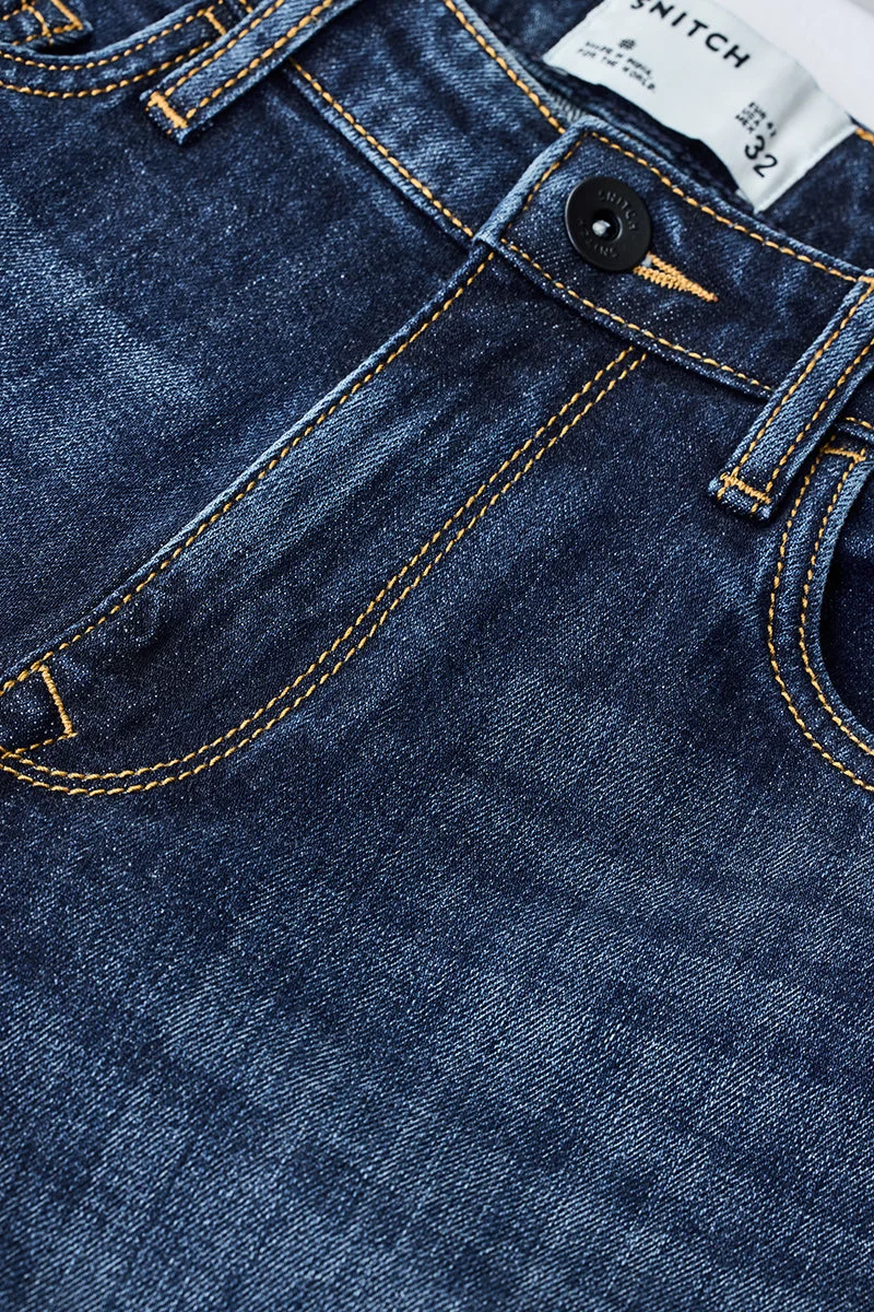 SNITCH Blue Knee Dart Straight Fit Stretch Jeans for Men | Best Price UAE
