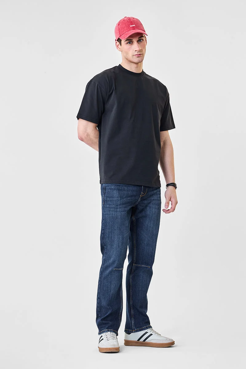 SNITCH Blue Knee Dart Straight Fit Stretch Jeans for Men | Best Price UAE