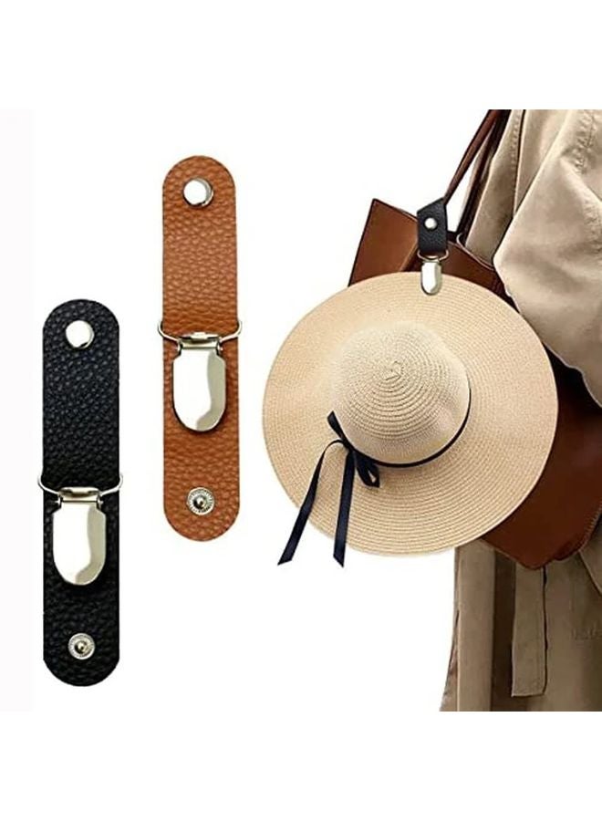 حامل قبعة من الجلد الصناعي البني متعدد الوظائف مع مشبك لحقائب السفر والتخييم وخطافات أدوات متعددة - Image 2