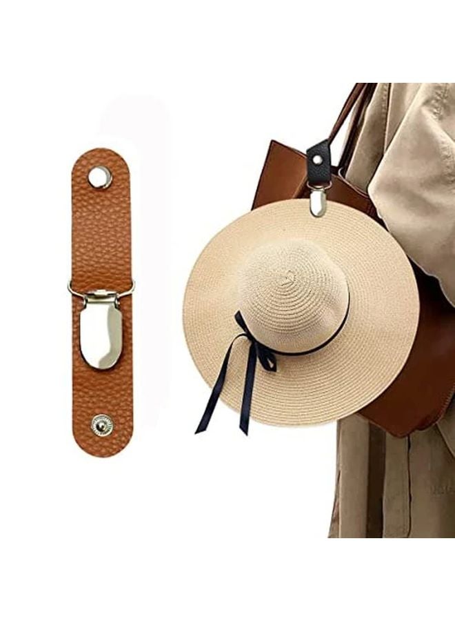 حامل قبعة من الجلد الصناعي البني متعدد الوظائف مع مشبك لحقائب السفر والتخييم وخطافات أدوات متعددة - Image 1