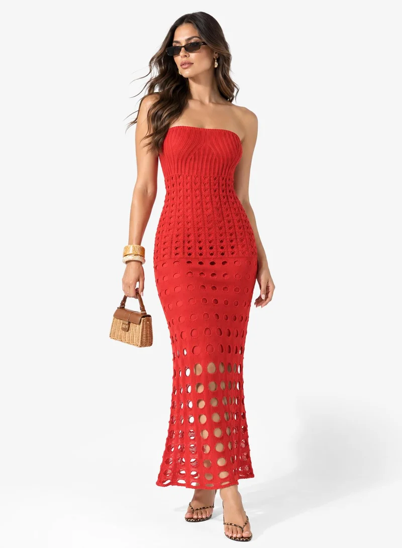 Ginger Bandeau Openwork Shift Dress