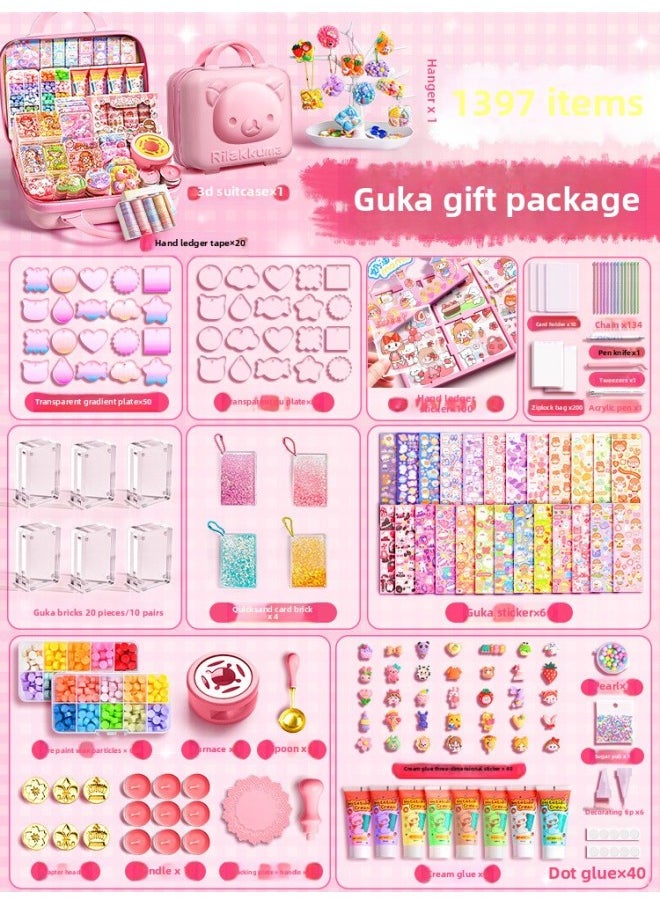 Cream Gel Goo Card Diy Children's Handmade Creative Toys Cute Hand Account Stickers Play Full Set Of Spot-Specifications:[Upgrade 3d Bear] Goo Card Fire Paint Exceeds 1397 Pieces (Send Goo Card Display Stand)  - Image 1