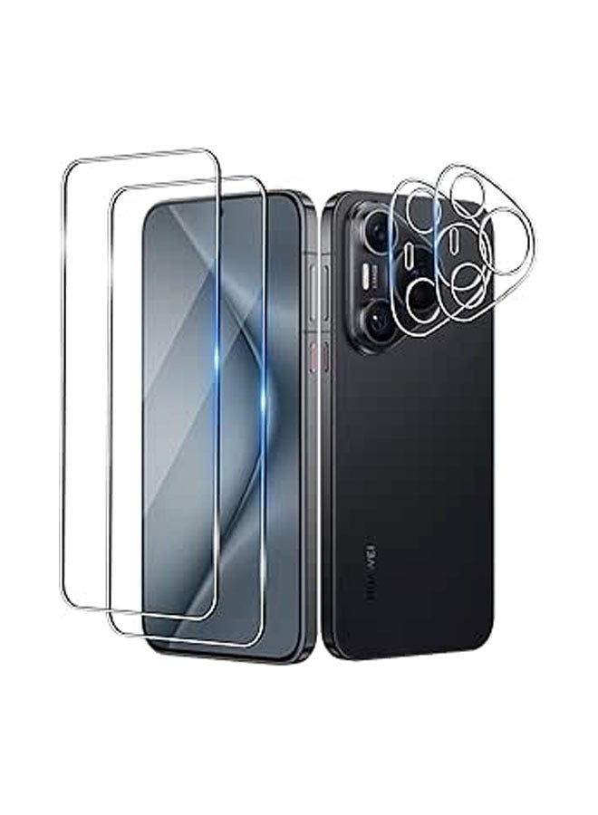 زجاج حماية لـ Huawei Pura 70، يحتوي على حماية شاشة زجاجية 2 + حماية للكاميرا 2، صلابة 9H، مقاوم للخدوش، مقاوم للفقاعات الهوائية، شفافية عالية - Image 1