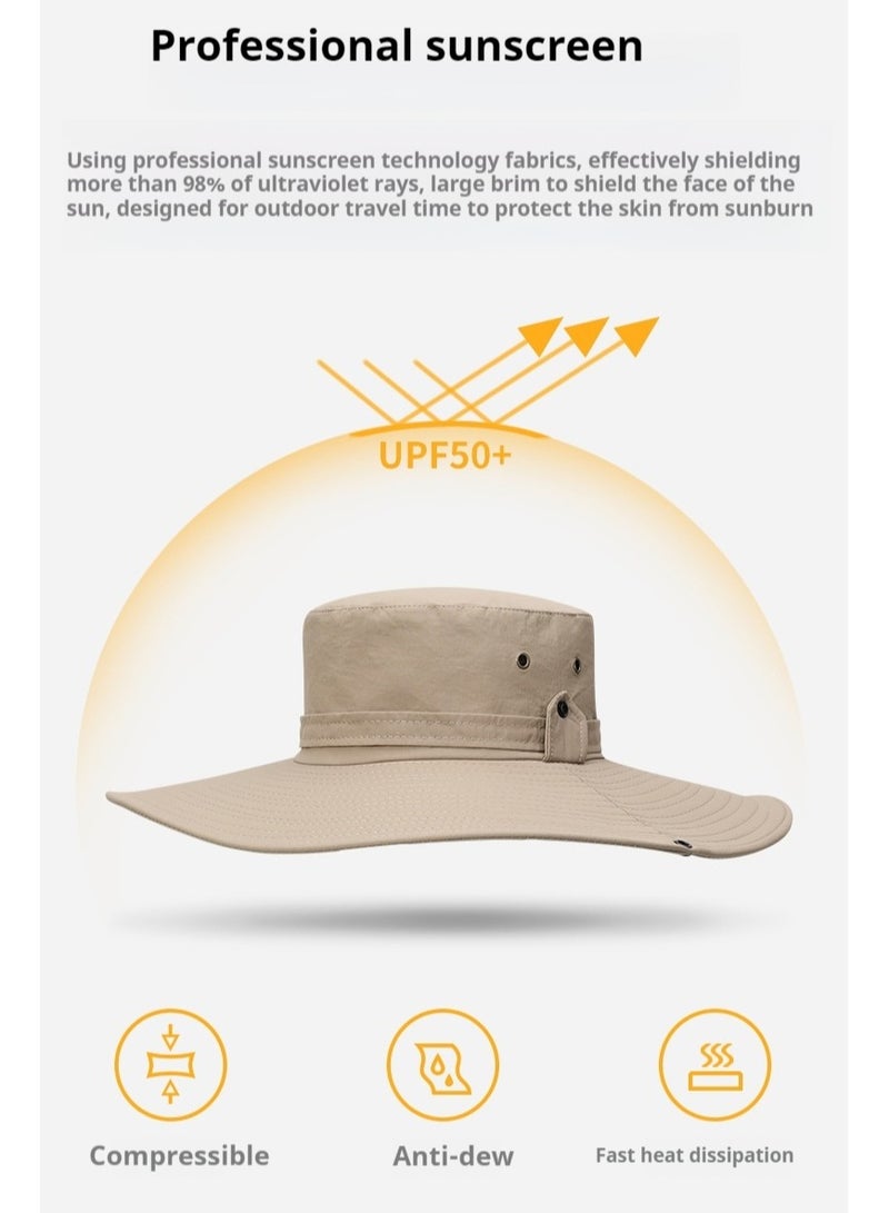 REXCHI Summer fisherman hat men's sun hat outdoor mountaineering fishing hat anti-UV large brim waterproof sun protection  - Image 3