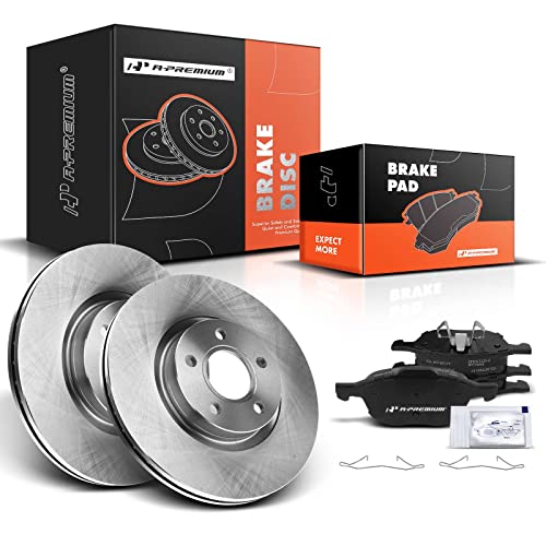 A-Premium 11.81 inch (300mm) Front Vented Disc Brake Rotors + Ceramic Pads Kit Compatible with Select Ford and Volvo Models - Escape 2013-2015/2017, C30 2007-2012, C70 2006-2012, S40 2005-2011, V50 - Image 1