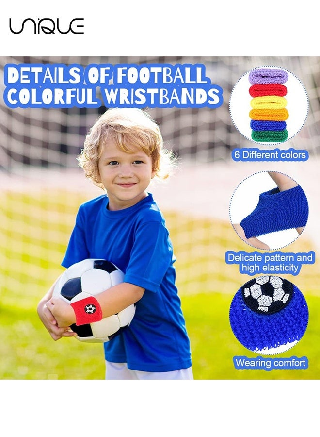 Unique 6 PCS Kids Sports Wristbands - Gym Sweat Wristbands - Elastic Sports Wristbands - Wristband Soccer Design Kids Sweatband -Colorful Sports Wristbands Bracelets -for Sports, Gym, Running, Workout  - Image 3