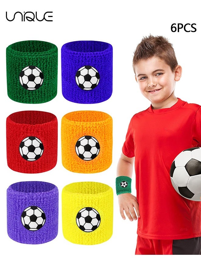 Unique 6 PCS Kids Sports Wristbands - Gym Sweat Wristbands - Elastic Sports Wristbands - Wristband Soccer Design Kids Sweatband -Colorful Sports Wristbands Bracelets -for Sports, Gym, Running, Workout  - Image 1