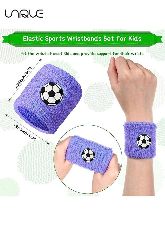 Unique 6 PCS Kids Sports Wristbands - Gym Sweat Wristbands - Elastic Sports Wristbands - Wristband Soccer Design Kids Sweatband -Colorful Sports Wristbands Bracelets -for Sports, Gym, Running, Workout  - Image 2