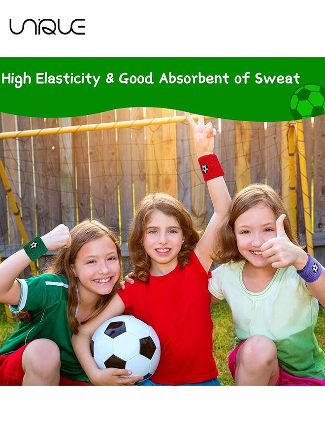Unique 6 PCS Kids Sports Wristbands - Gym Sweat Wristbands - Elastic Sports Wristbands - Wristband Soccer Design Kids Sweatband -Colorful Sports Wristbands Bracelets -for Sports, Gym, Running, Workout  - Image 5