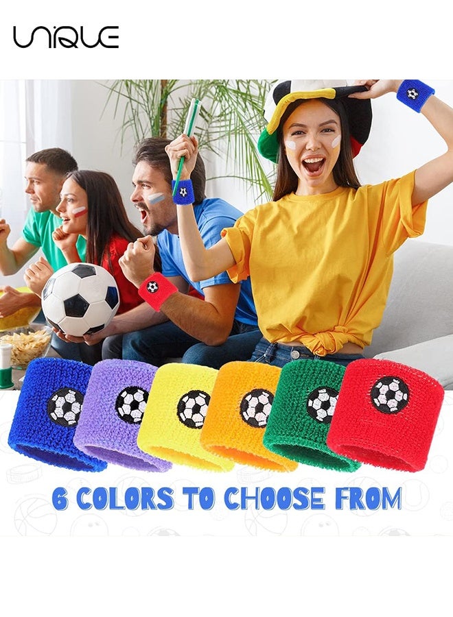 Unique 6 PCS Kids Sports Wristbands - Gym Sweat Wristbands - Elastic Sports Wristbands - Wristband Soccer Design Kids Sweatband -Colorful Sports Wristbands Bracelets -for Sports, Gym, Running, Workout  - Image 4