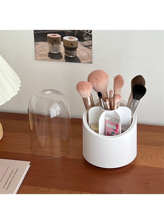 HOMESTAR Rotating Makeup Brush Holder with Lid, Dustproof Cosmetic Brush Storage Organizer for Vanity, Bathroom, Dresser, Pen, Pencil, White - Image 2