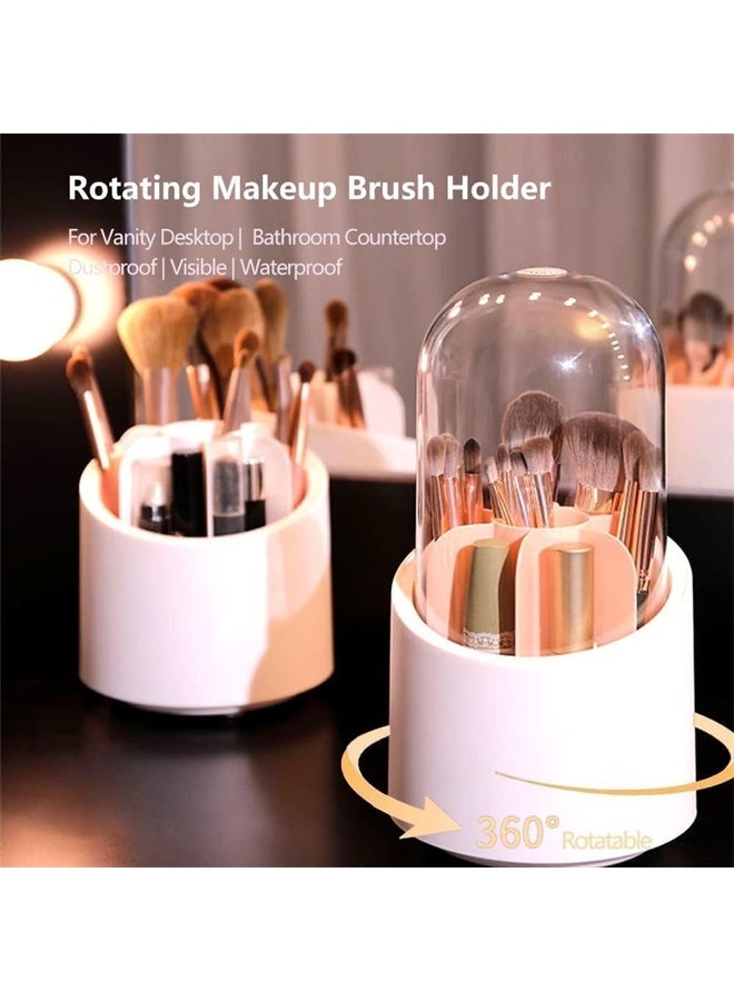 HOMESTAR Rotating Makeup Brush Holder with Lid, Dustproof Cosmetic Brush Storage Organizer for Vanity, Bathroom, Dresser, Pen, Pencil, White - Image 5