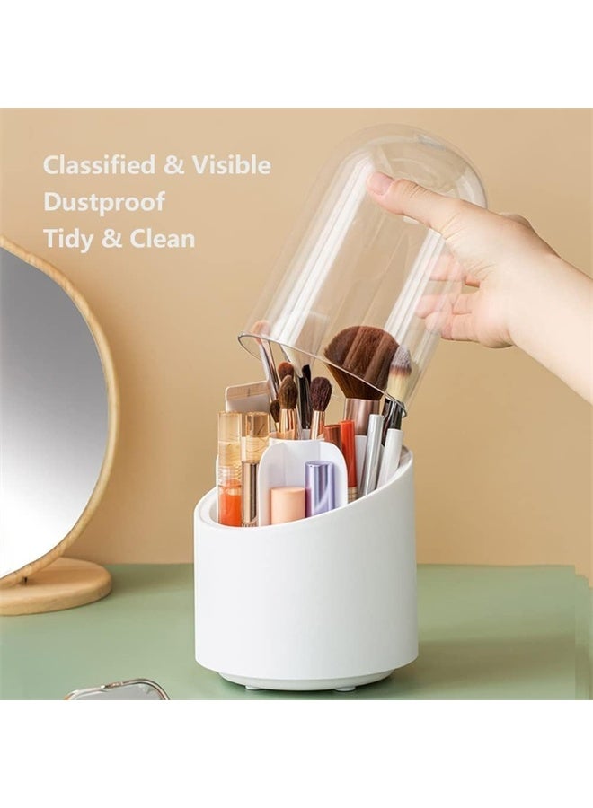 HOMESTAR Rotating Makeup Brush Holder with Lid, Dustproof Cosmetic Brush Storage Organizer for Vanity, Bathroom, Dresser, Pen, Pencil, White - Image 3