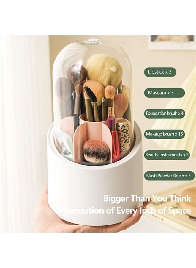 HOMESTAR Rotating Makeup Brush Holder with Lid, Dustproof Cosmetic Brush Storage Organizer for Vanity, Bathroom, Dresser, Pen, Pencil, White - Image 4