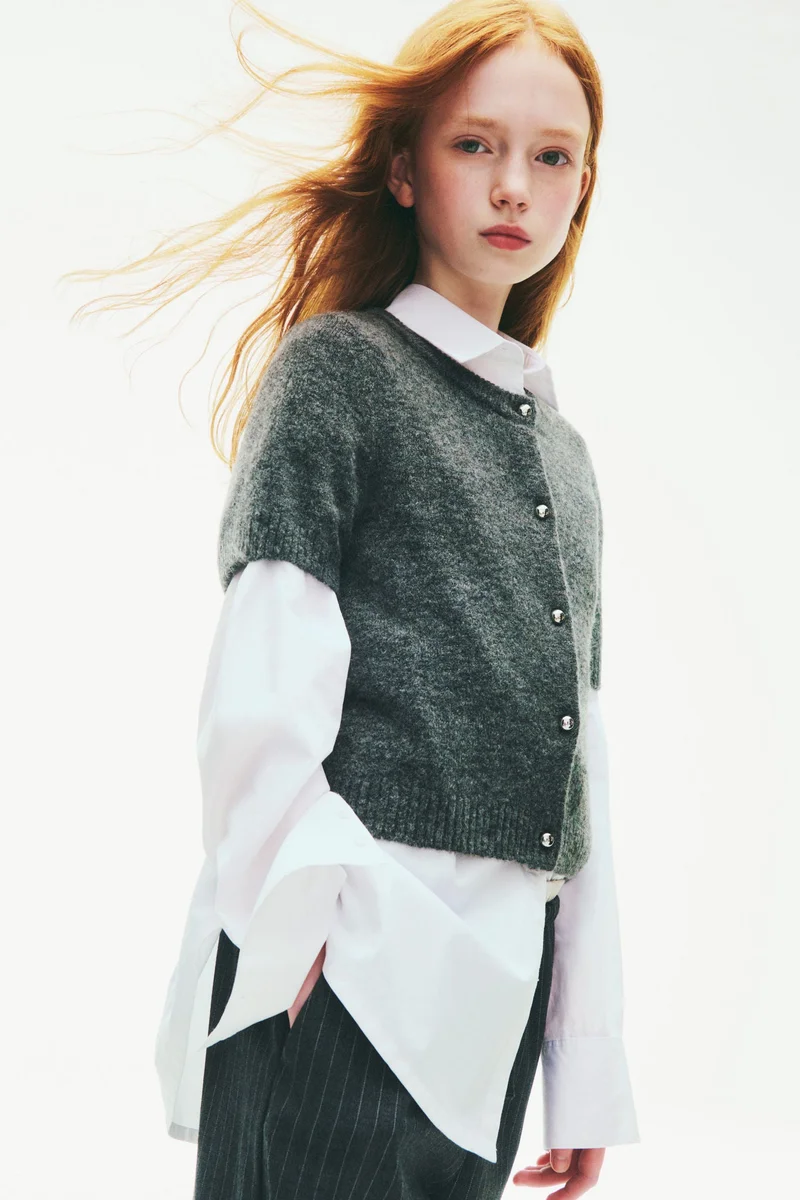 H&M Short-Sleeved Fine-Knit Cardigan