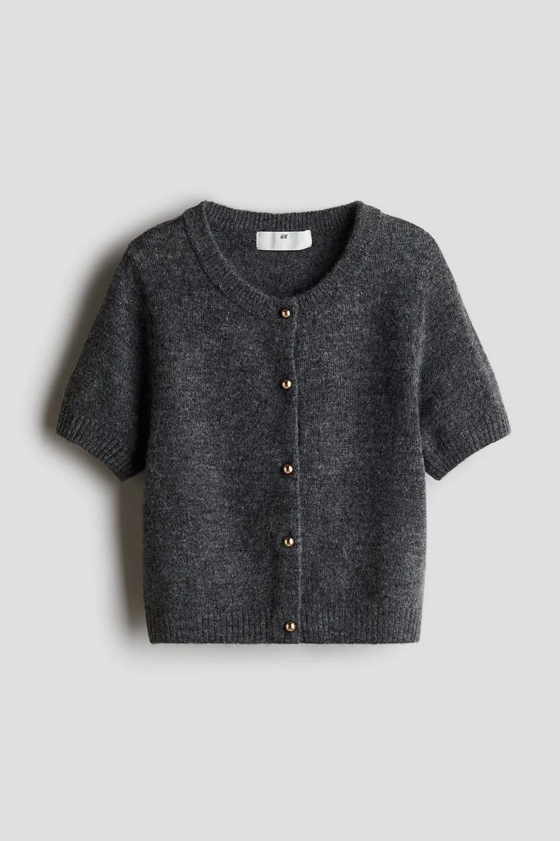 H&M Short-Sleeved Fine-Knit Cardigan