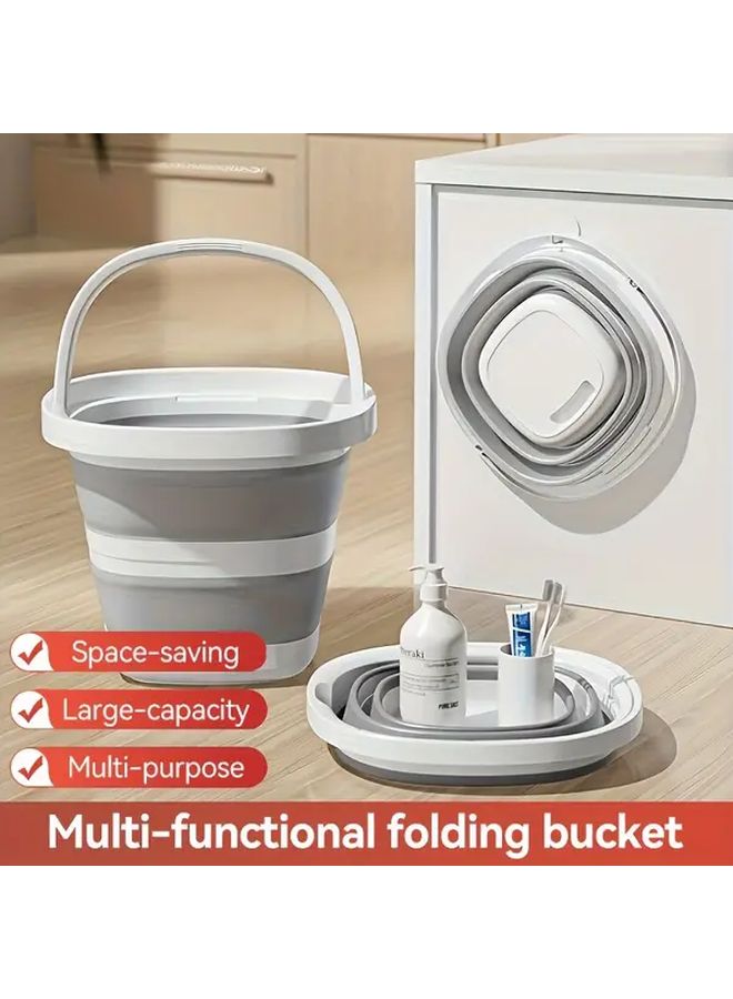 Large Foldable Collapsible Plastic Bucket Gray Portable Storage Bin For Laundry Car - Image 1