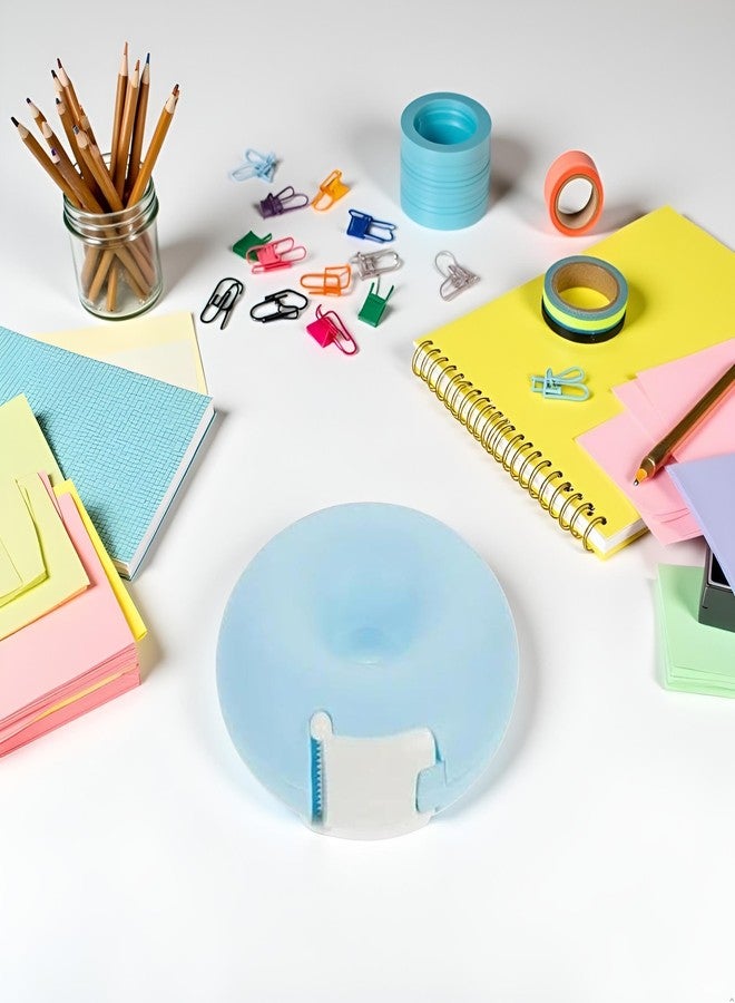 Zhuluck 1Pc Blue Tape Dispenser, Donut Shape Candy Color Tape Dispensers Donut Invisible Tape Cutter Tape Organizer Portable Roll Tape Holder for Office School Supply - Image 4