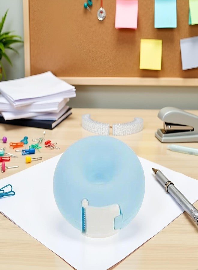 Zhuluck 1Pc Blue Tape Dispenser, Donut Shape Candy Color Tape Dispensers Donut Invisible Tape Cutter Tape Organizer Portable Roll Tape Holder for Office School Supply - Image 3