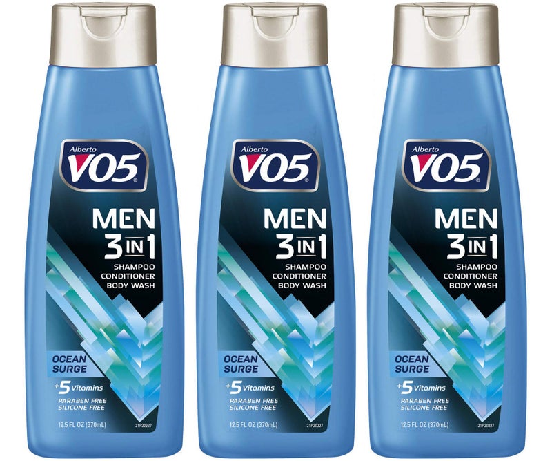 3 Pk Alberto VO5 Mens 3in1 Shampoo Conditioner Body Wash  Ocean Surge 12 fl oz