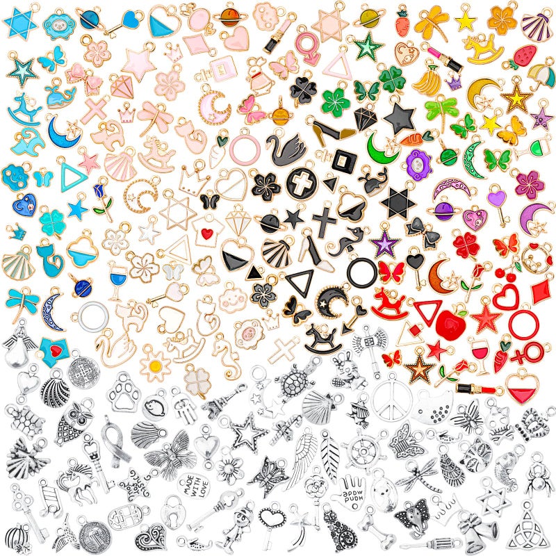 SANNIX 350Pcs Charm for Jewelry Making, Assorted Gold Enamel Charms, Mixed Bulk Tibetan Silver Jewelry Bangle Charm Pendants for DIY Necklace Bracelet Earring Craft Supplies - Image 1
