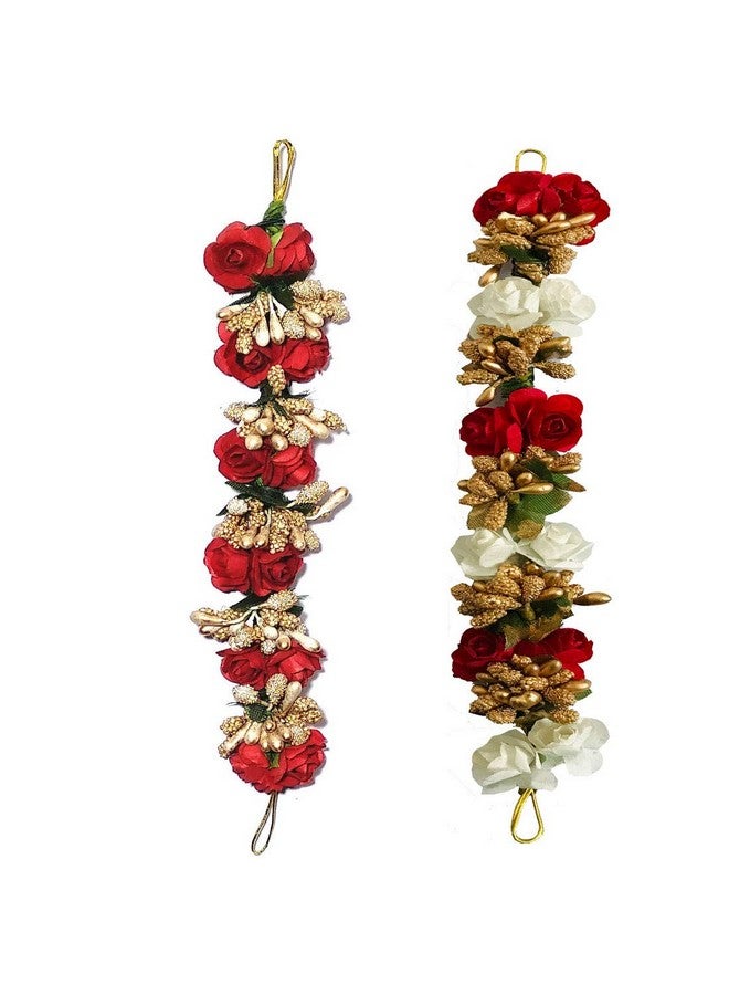 Arooman™ Artificial Flower Gajra Bun Juda Maker Flower Gajra Hair Accessories For Women and Girls Pack-02,Color-Red & White