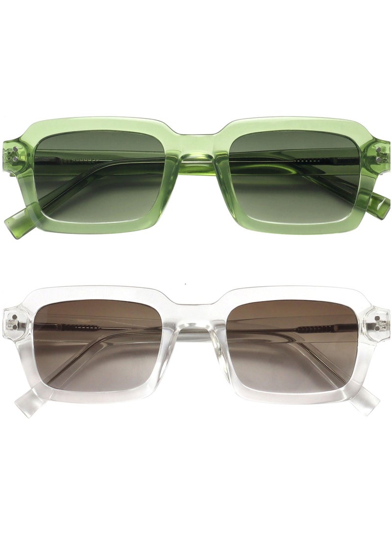 OPULIZE EDG Sunglasses for Men & Women - Vintage Rectangular Transparent Frame with Spring Hinges - Trendy Retro Sunglasses with UV400 Protection Lenses - Transparent Green/Clear (Pack of 2) - Image 1