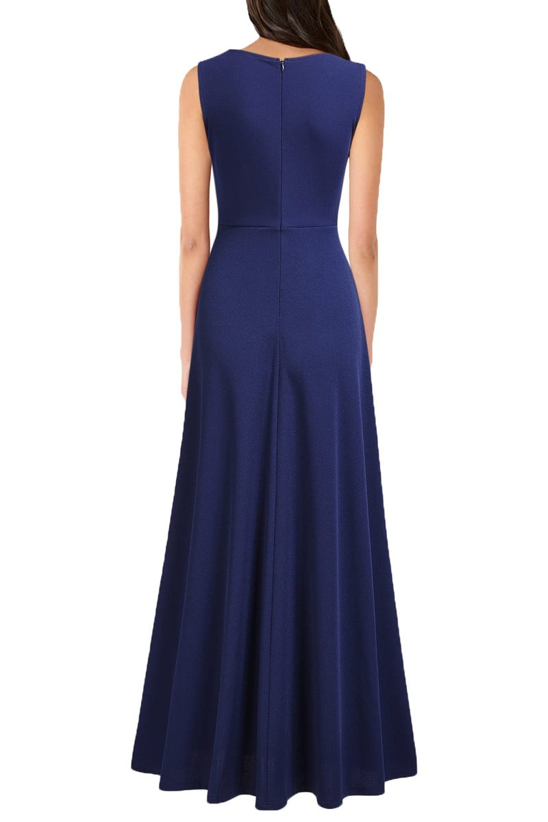 MUSHARE Women's V Neck Sleeveless Split Formal Dress Cocktail Party Prom Long Dresses Navy Blue - Image 2