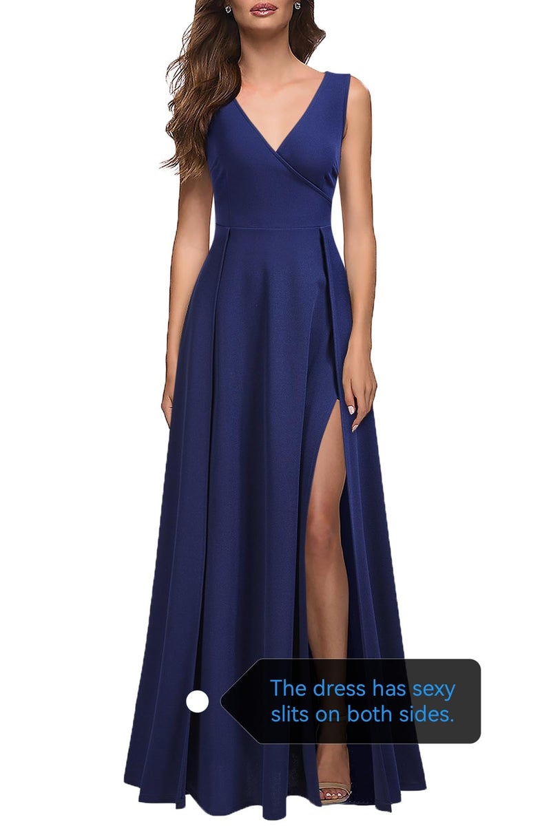 MUSHARE Women's V Neck Sleeveless Split Formal Dress Cocktail Party Prom Long Dresses Navy Blue - Image 4