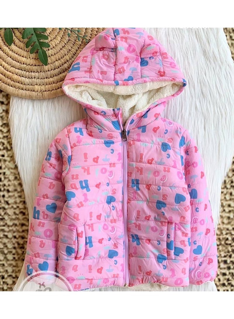 Kids Hoded Waterproof Jaket Padded With Fur