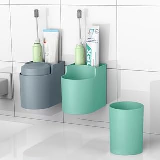 GNOLY Self Adhesive Wall Mounted Toothbrush Storage Holder - Bathroom Toothbrush, Tongue Cleaner - Tooth Brush Holders - Image 2