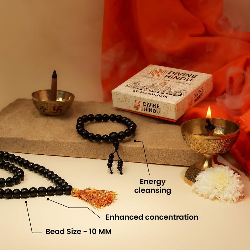 Divine Hindu Karungali Malai Mala 108 Beads & Bracelet Combo - Black Ebony Wood Spiritual Set for Meditation and Healing - Image 3